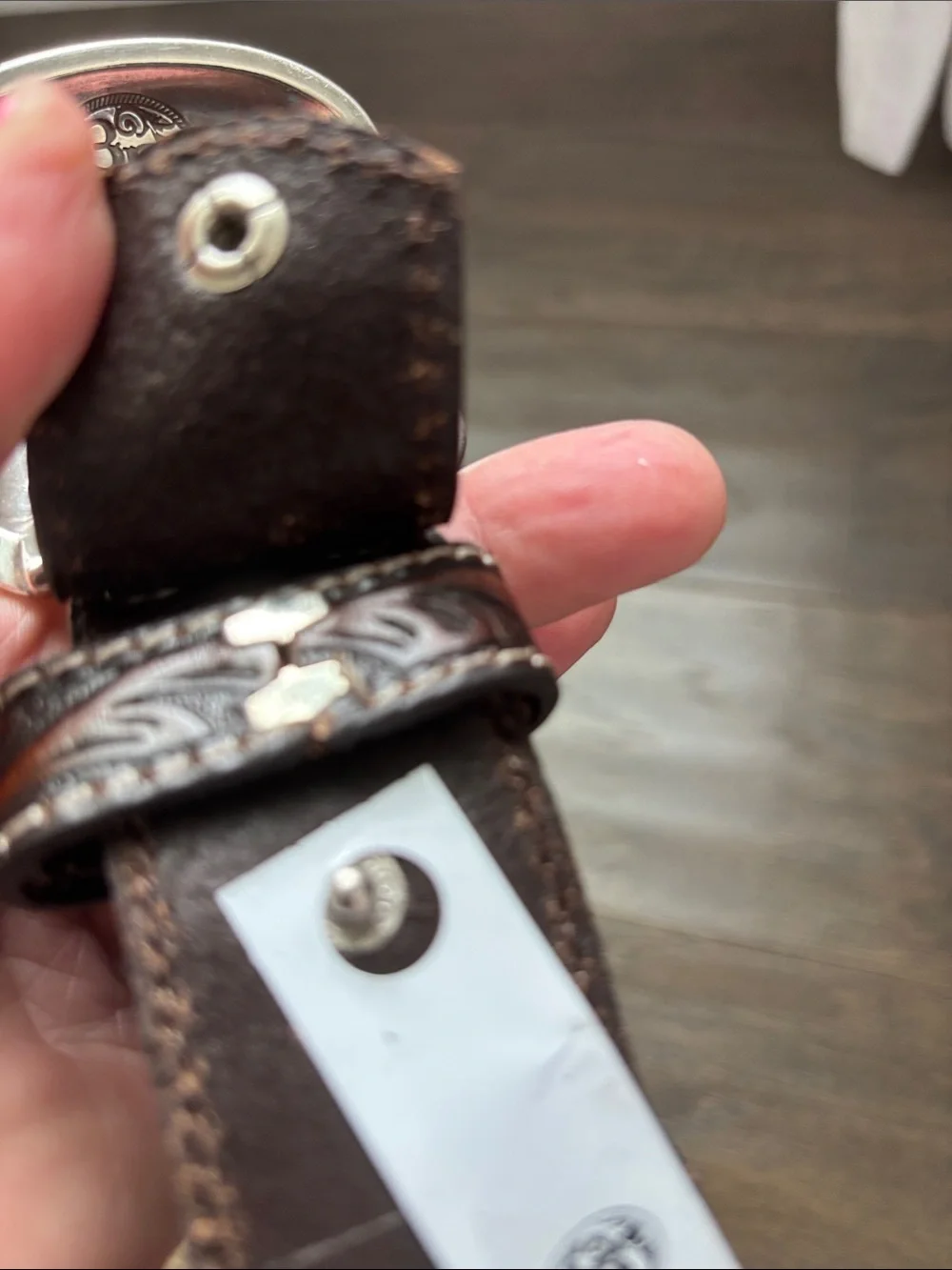 3D Belt Co.Genuine Leather,tooled,calf hair,cross concho,removable silver buckle